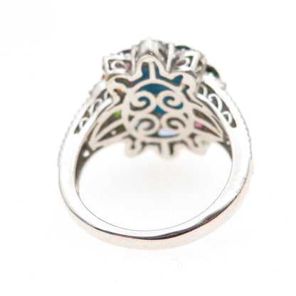 Chuck Clemency 925 Sterling Silver Real Turquoise & Multi-Color Gem Ring Size 8