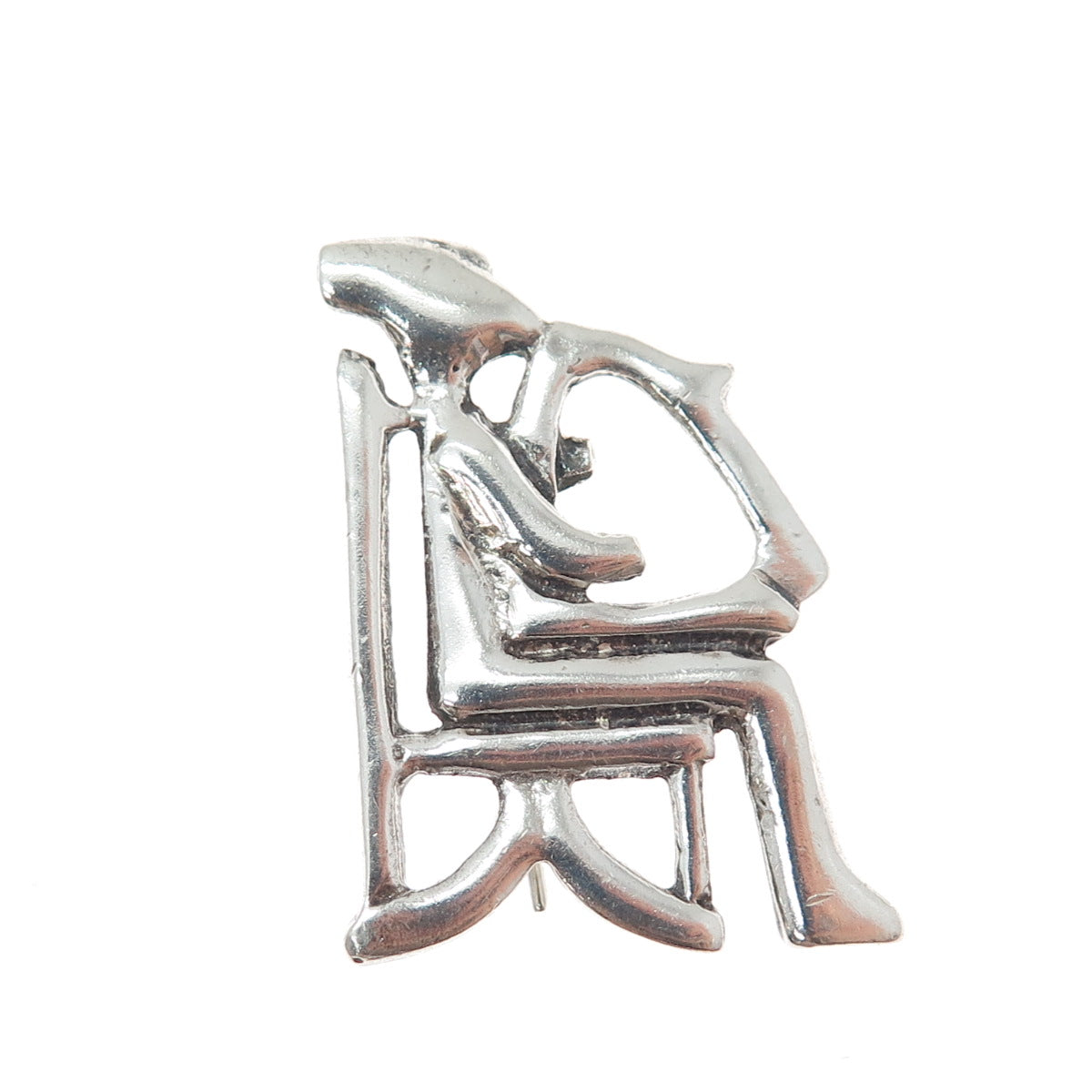 ELEFTHERIOU EL 925 Sterling Silver Vintage Keros Harpist Modernist Pin Brooch