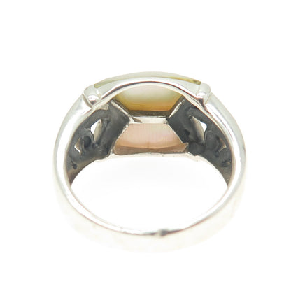 925 Sterling Silver Vintage Real Mother-of-Pearl Fleur-de-Lis Ring Size 7.25