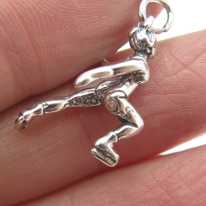 SHUBE 925 Sterling Silver Vintage Figure Skater Fan 3D Pendant