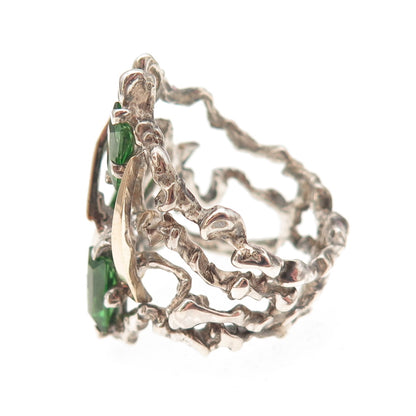 925 Sterling Silver Gold Accent Vintage Real Chrome Diopside Ring Size 8.5