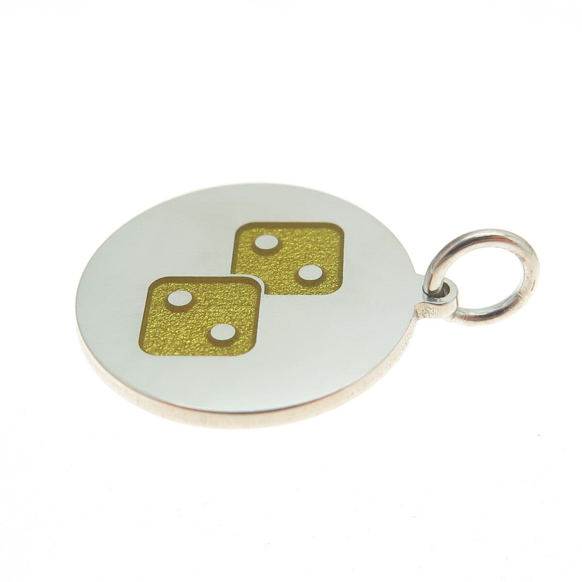 925 Sterling Silver Enamel Number Four Dice for Luck Round Tag Charm Pendant