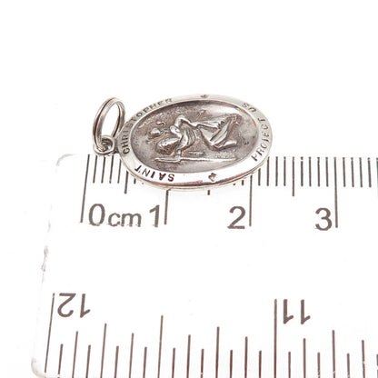 Avanti 925 Sterling Silver Vintage St. Christopher Medal Oxidized Charm Pendant