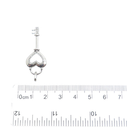 HN HENG NGAI 925 Sterling Silver Real Round-Cut Diamond Heart Key Charm Pendant