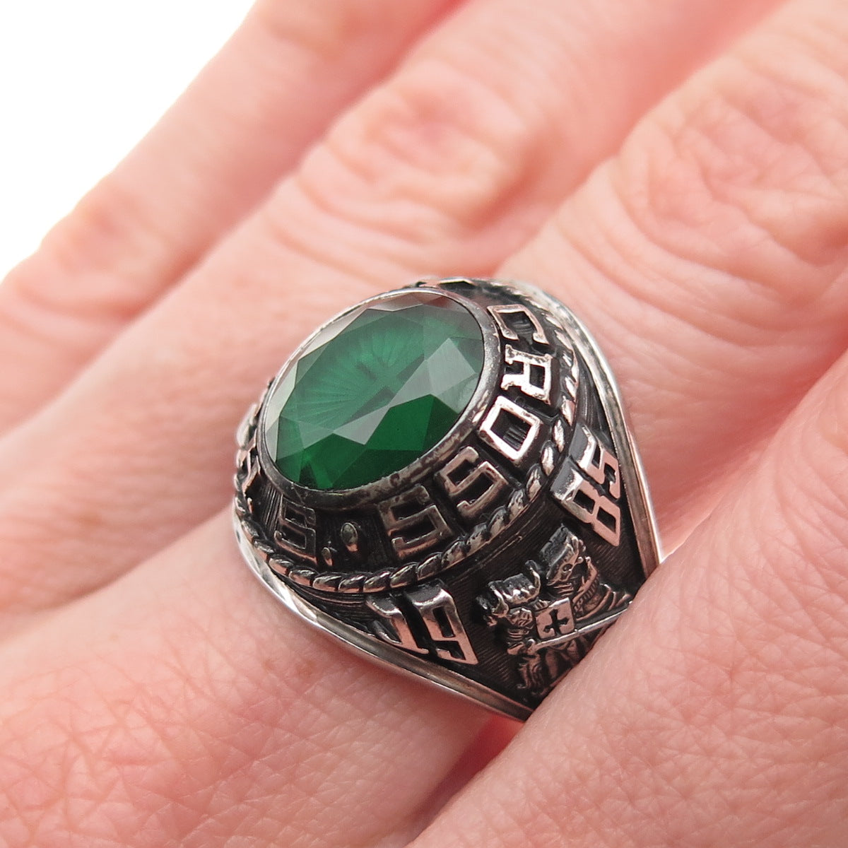 Josten 925 Sterling Silver Vintage C Z Holy Cross High School Ring Size 9