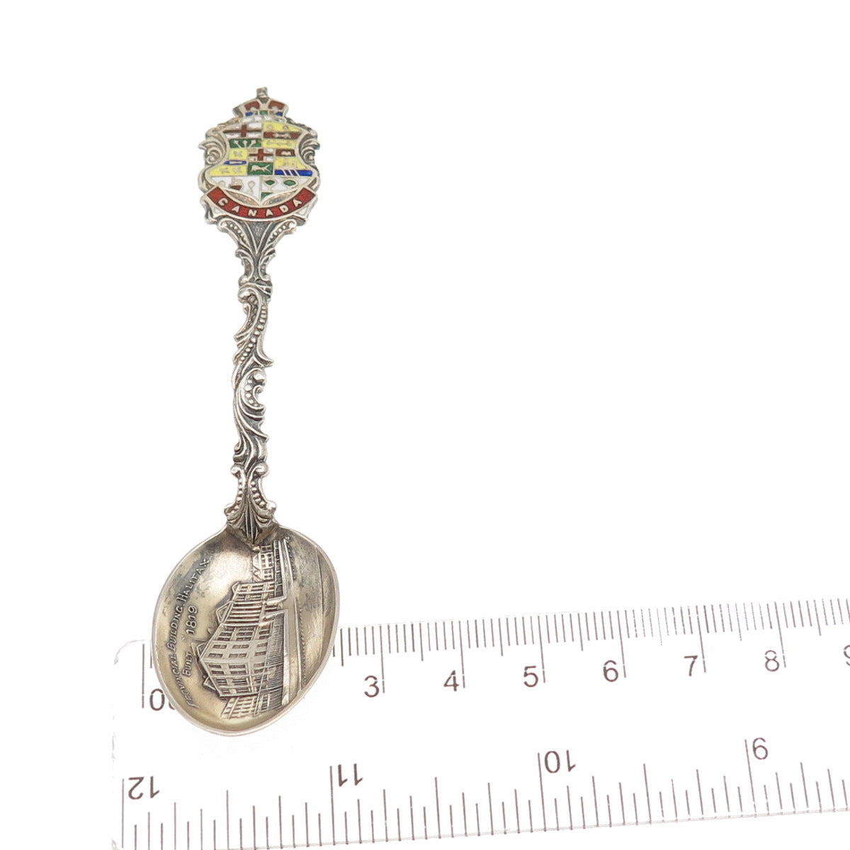 925 Sterling Antique 1901 Canada Enamel Provincial Building Halifax Coffee Spoon