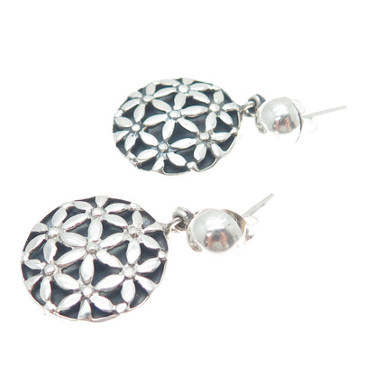 PLATELLA 950 Silver Vintage Floral Round Dangle Earrings