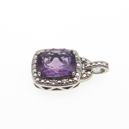 925 Sterling Silver Real Amethyst & White Topaz Mini Charm Pendant