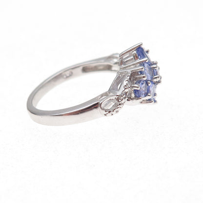 Chuck Clemency 925 Sterling Silver Real Multi-Cut Tanzanite Floral Ring Size 8