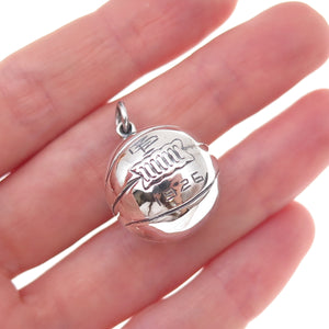 925 Sterling Silver Antique Art Deco 1926 Basketball Ball 3D Charm Pendant
