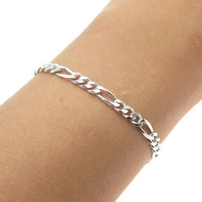 925 Sterling Silver Italy Figaro Link Bracelet 8"