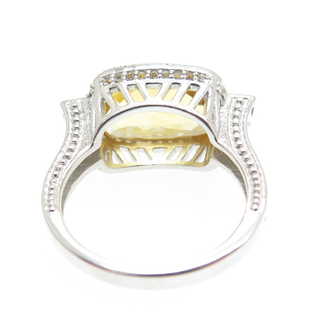 DSMK 925 Sterling Silver Checkered Citrine & White Topaz Gem Dome Ring Size 7.25