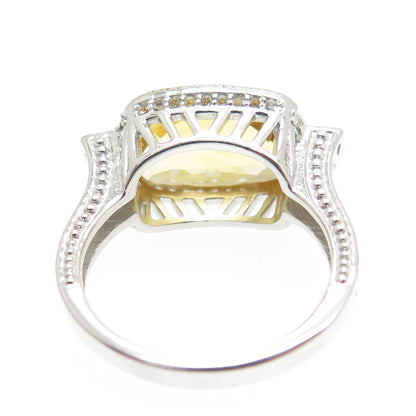 DSMK 925 Sterling Silver Checkered Citrine & White Topaz Gem Dome Ring Size 7.25