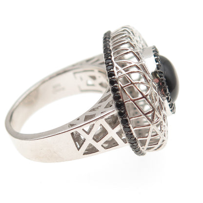 925 Sterling Silver Real Black Onyx & Spinel Dome Ring Size 7.25