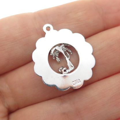 CREA Sterling Silver Vintage Faux Pearl & Rhinestone Virgin Island Charm Pendant