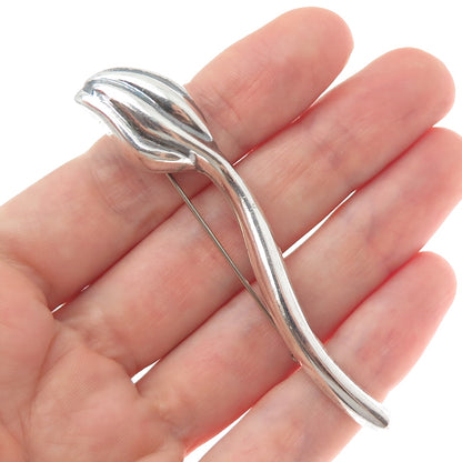 GSJ GOLD STONE 925 Sterling Silver Vintage Lily Flower Modernist Pin Brooch