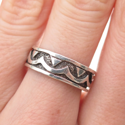 925 Sterling Silver Vintage Wavy Oxidized Band Ring Size 7