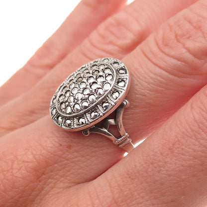 Theda Sterling Antique Art Deco Marcasite Oxidized Ring Size 6.5 (missing stone)