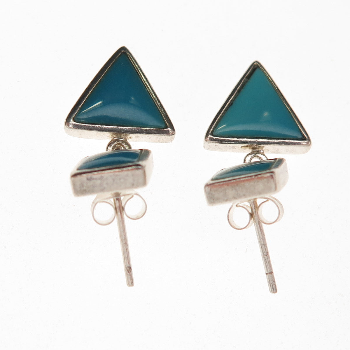 Quoc Turquoise 925 Sterling Silver Vintage Modernist Dangle Earrings