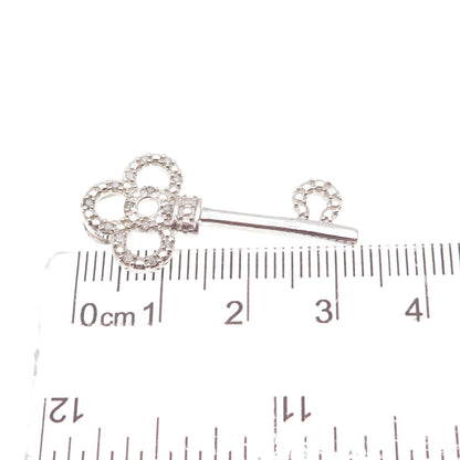 925 Sterling Silver Real Round-Cut Diamond Club Key Slide Charm Pendant