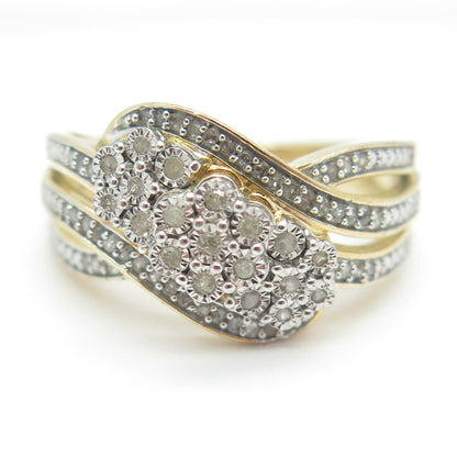 925 Sterling Silver 2-Tone Real Round-Cut Diamond Ring Size 7