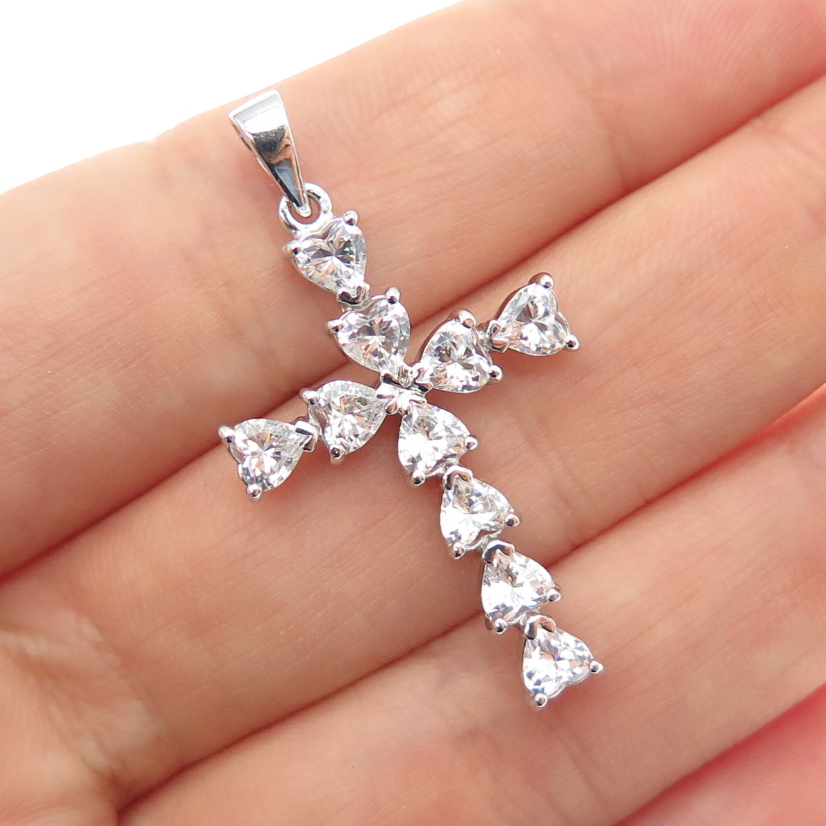 925 Sterling Silver Heart-Cut C Z Cross Charm Pendant