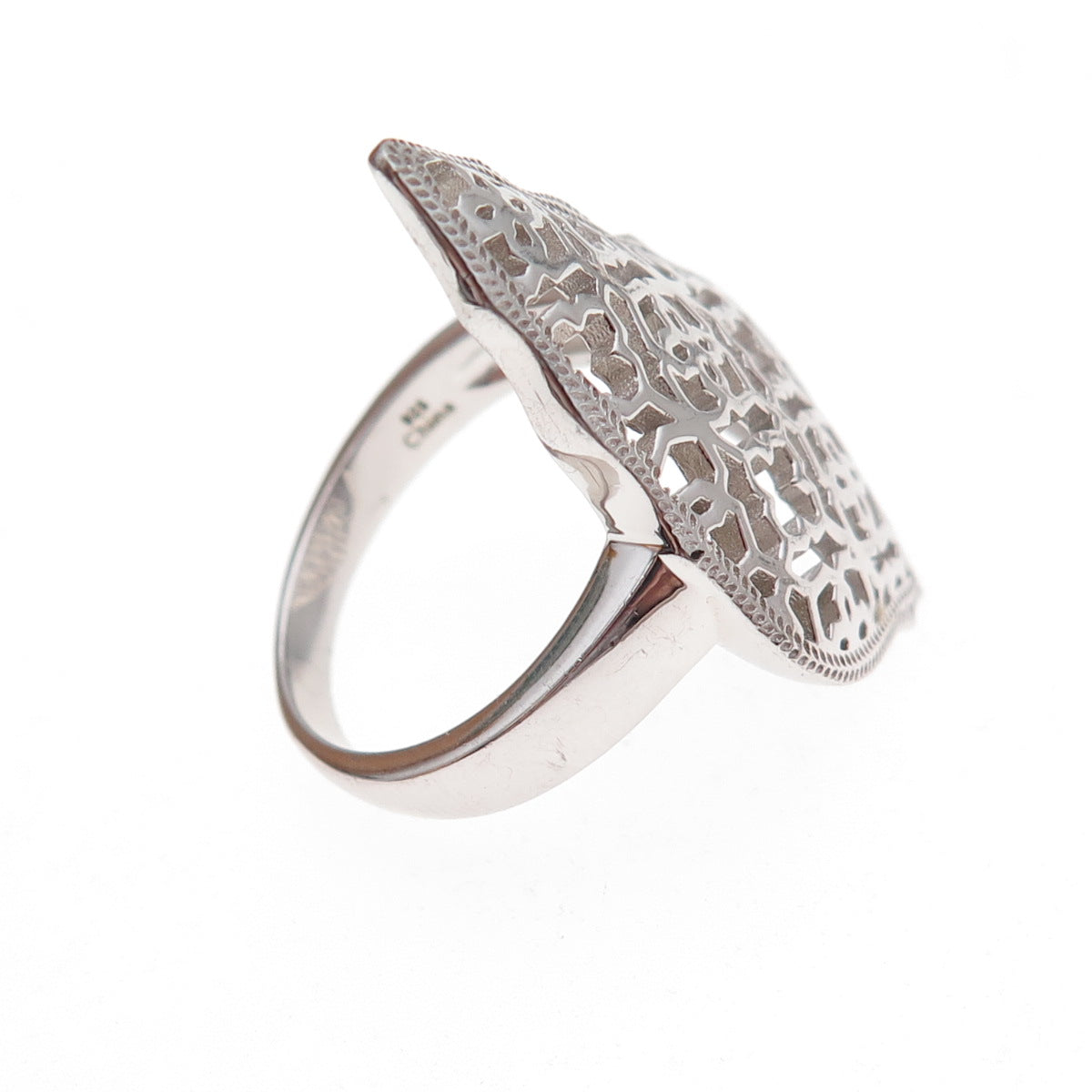925 Sterling Silver Floral Ornate Ring Size 7