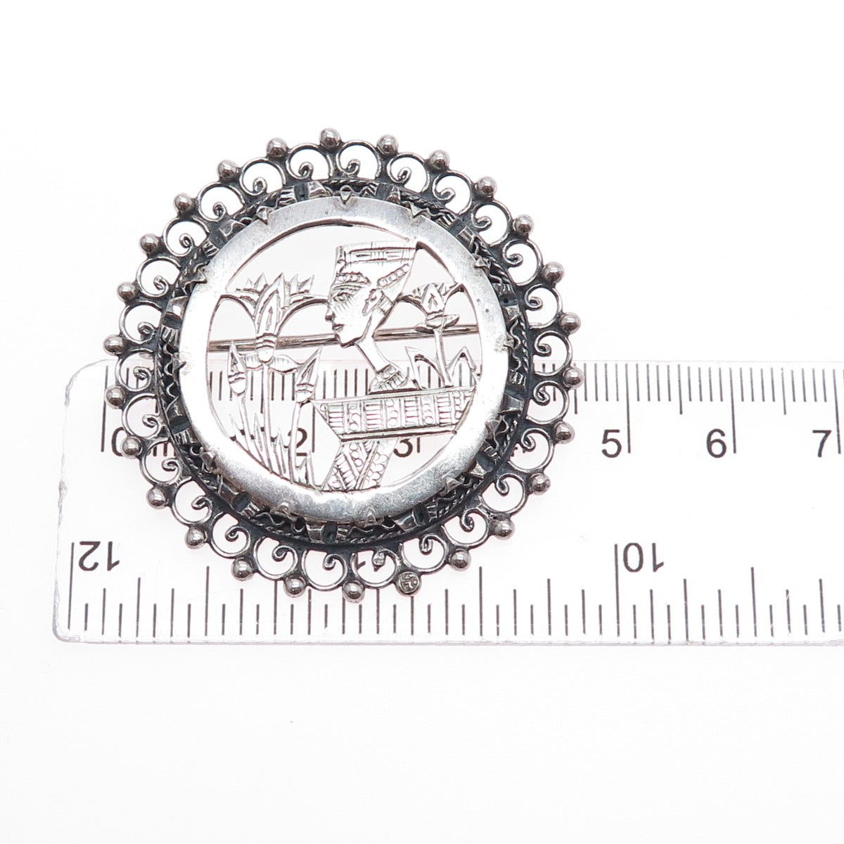 800 Silver Vintage Egypt Storyteller Pharaoh Oxidized Pin Brooch
