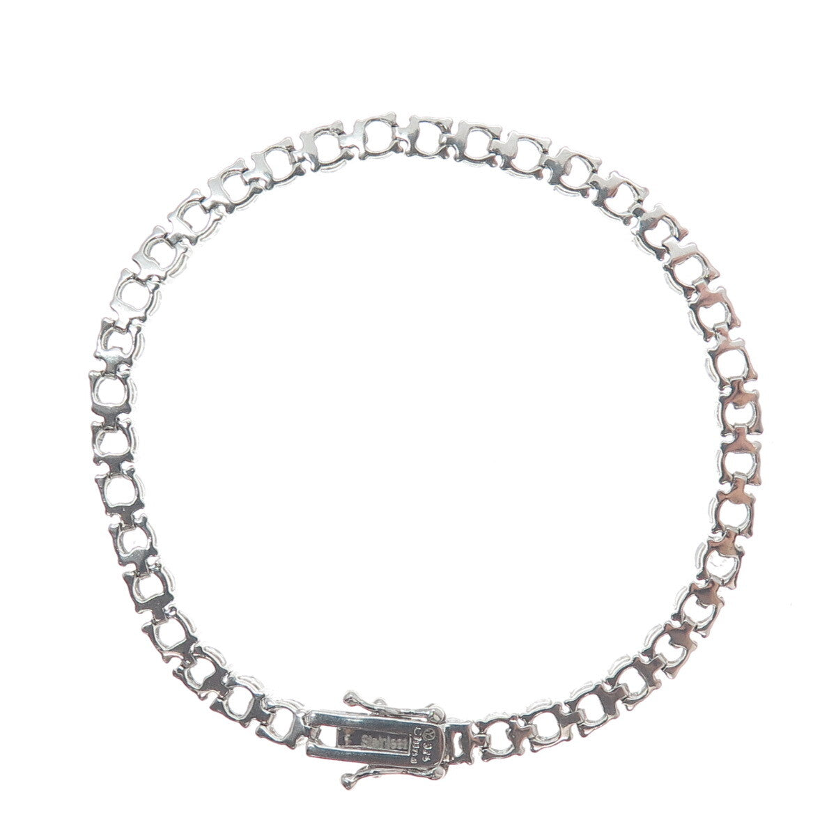 925 Sterling Silver Round-Cut Shaped C Z Tennis Link Bracelet 6.75"