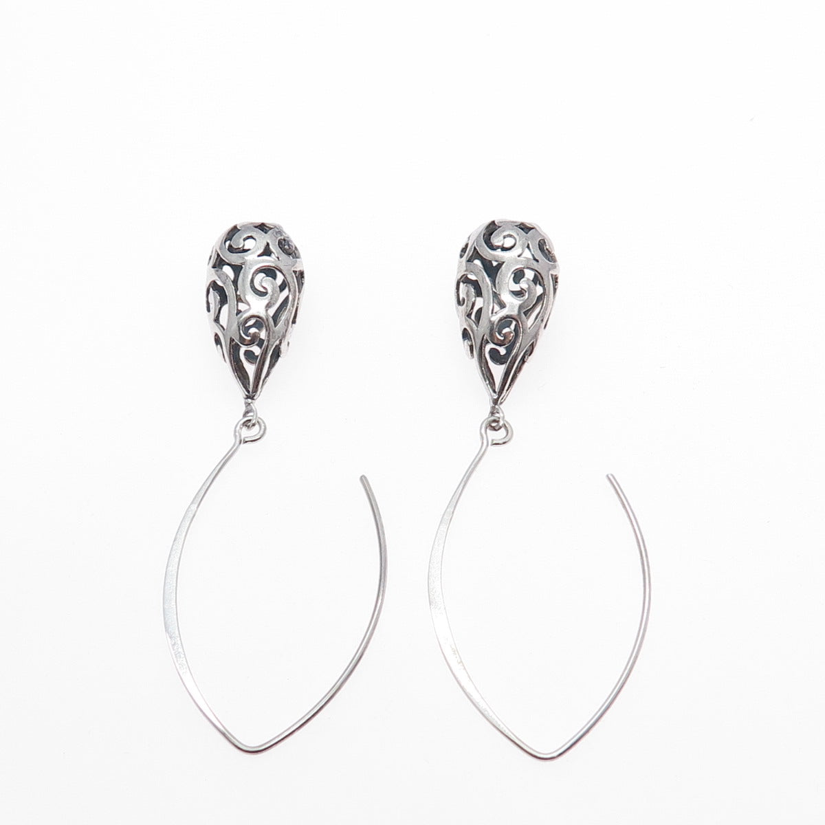 925 Sterling Silver Vintage Swirl Teardrop Dangle Earrings