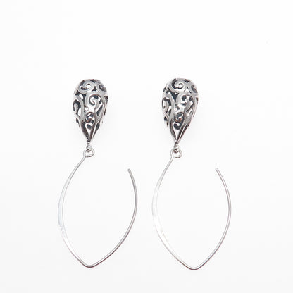925 Sterling Silver Vintage Swirl Teardrop Dangle Earrings