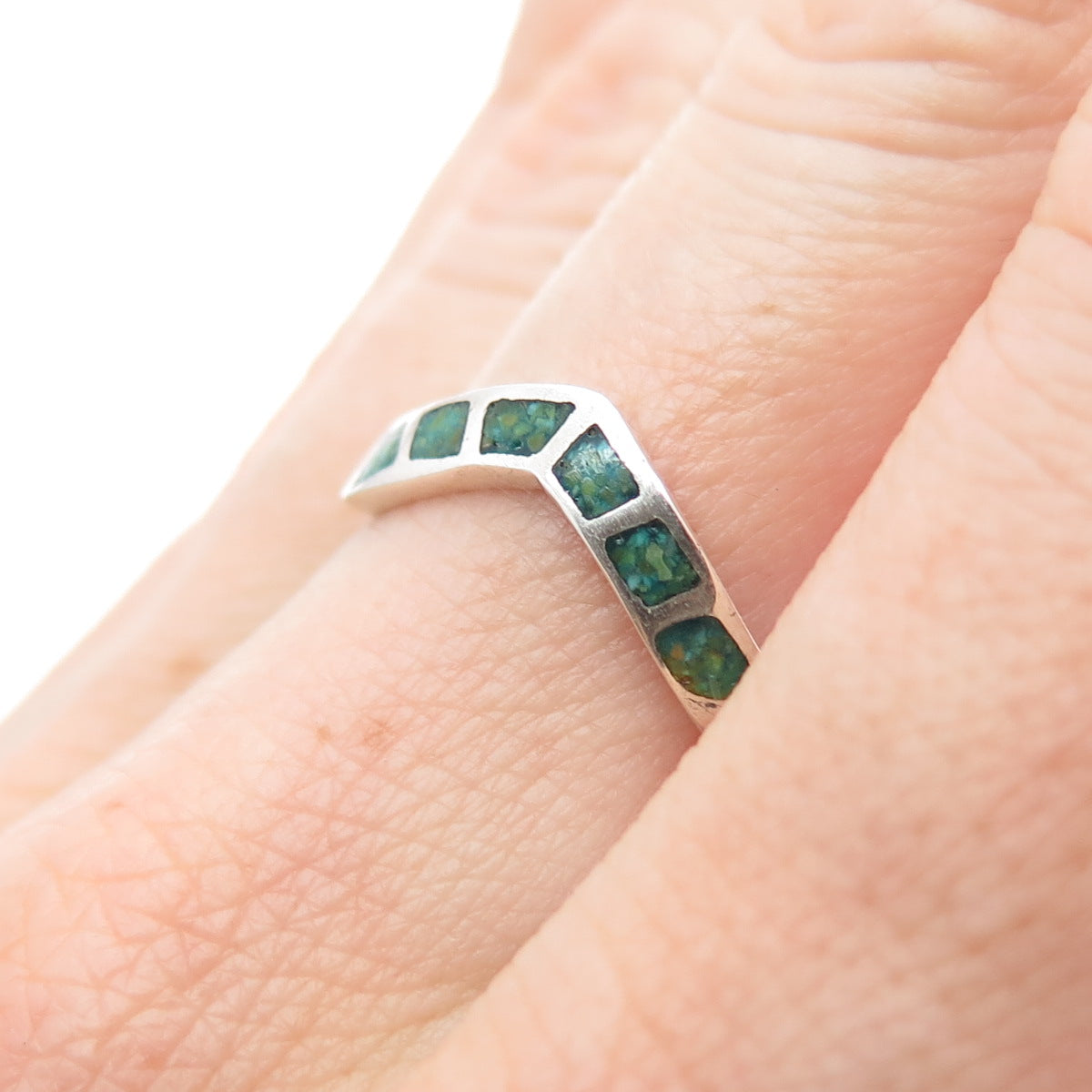 Old Pawn 925 Sterling Silver Vintage Southwestern Turquoise Inlay Ring Size 6.25