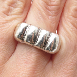 925 Sterling Silver Vintage Modernist Puffy Oxidized Ring Size 7.75
