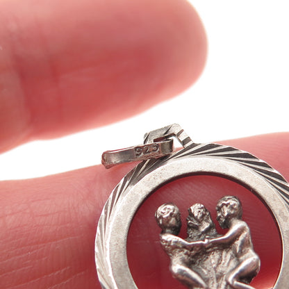 925 Sterling Silver Vintage Gemini Zodiac Sign Oxidized Mini Charm Pendant