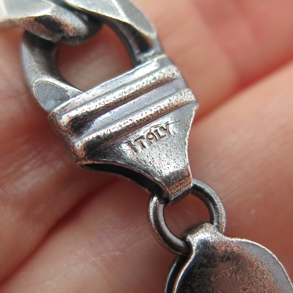 925 Sterling Silver Vintage Italy Curb Link Oxidized Bracelet 8"