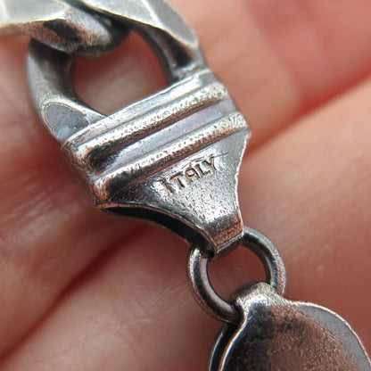 925 Sterling Silver Vintage Italy Curb Link Oxidized Bracelet 8"