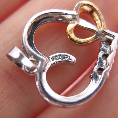 RL Richline Sterling Silver 2-Tone Real Diamond Heart Minimalist Charm Pendant