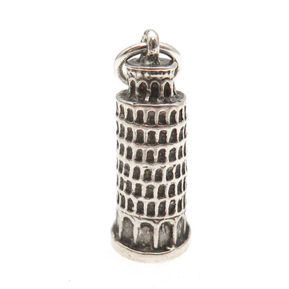 800 Silver Vintage Leaning Tower of Pisa Oxidized 3D Mini Charm Pendant