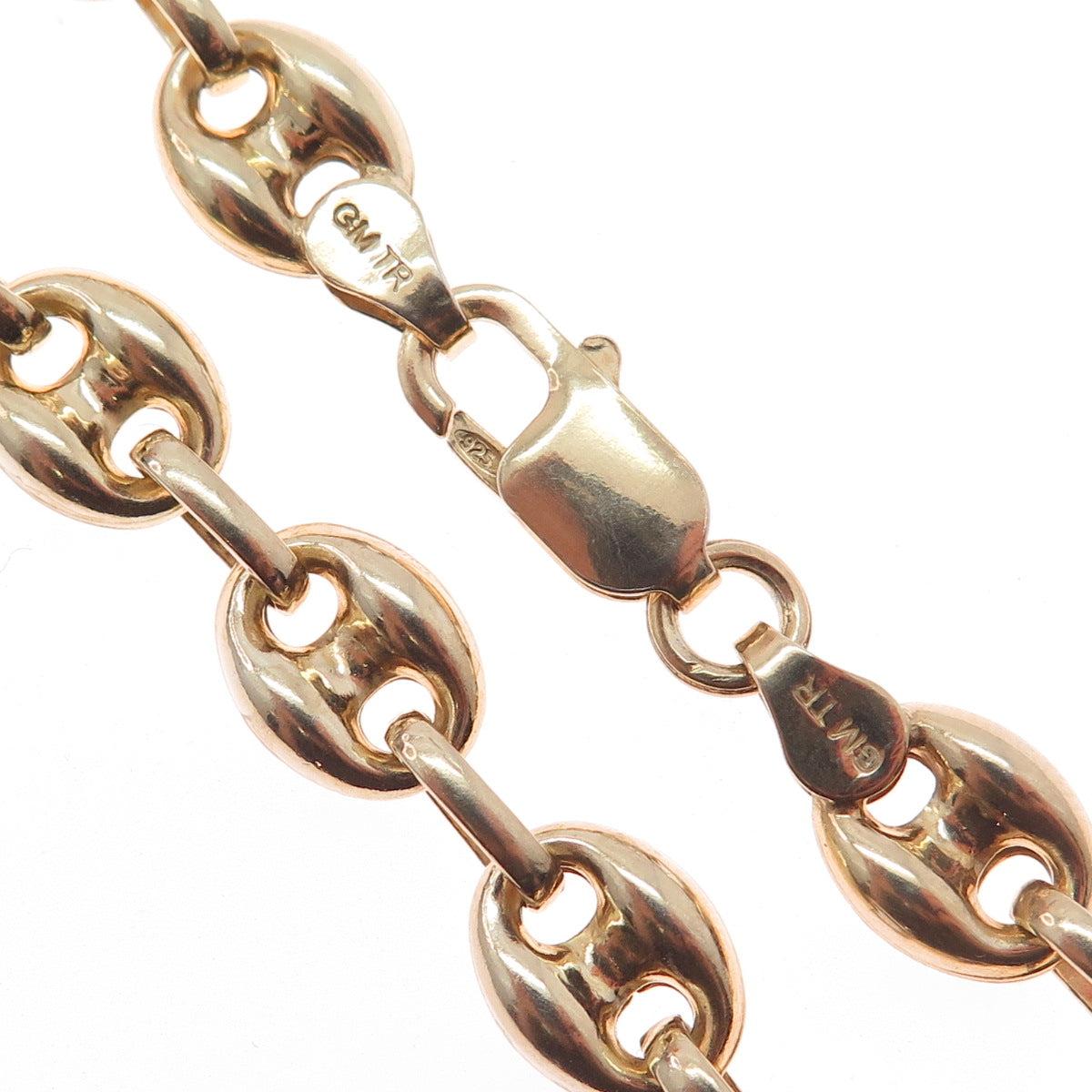925 Sterling Silver Gold Plated Anchor Mariner Link Bracelet 8.75"