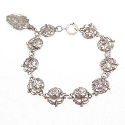Creed 925 Sterling Silver Antique Art Deco St. Mary Rose Charm Bracelet 6.75"