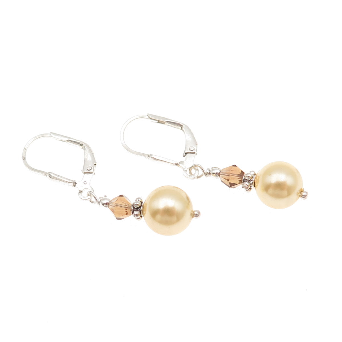 925 Sterling Silver Vintage Faux Pear & Smoky Crystal Dangle Earrings