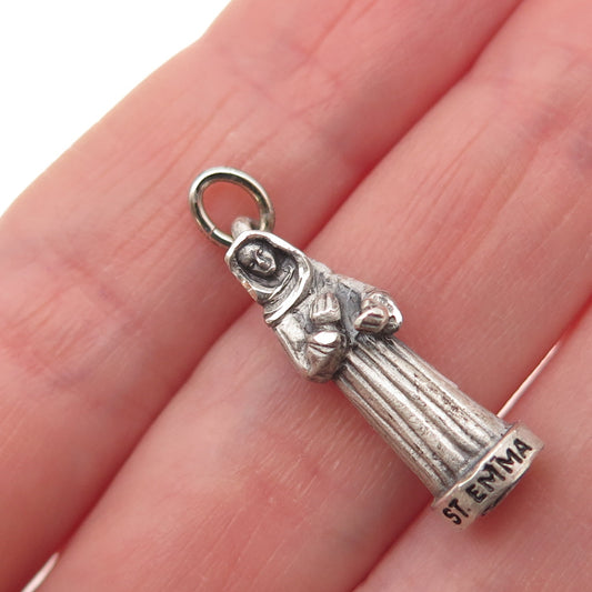 CREED 925 Sterling Silver Antique Art Deco St. Emma Oxidized Mini Charm Pendant