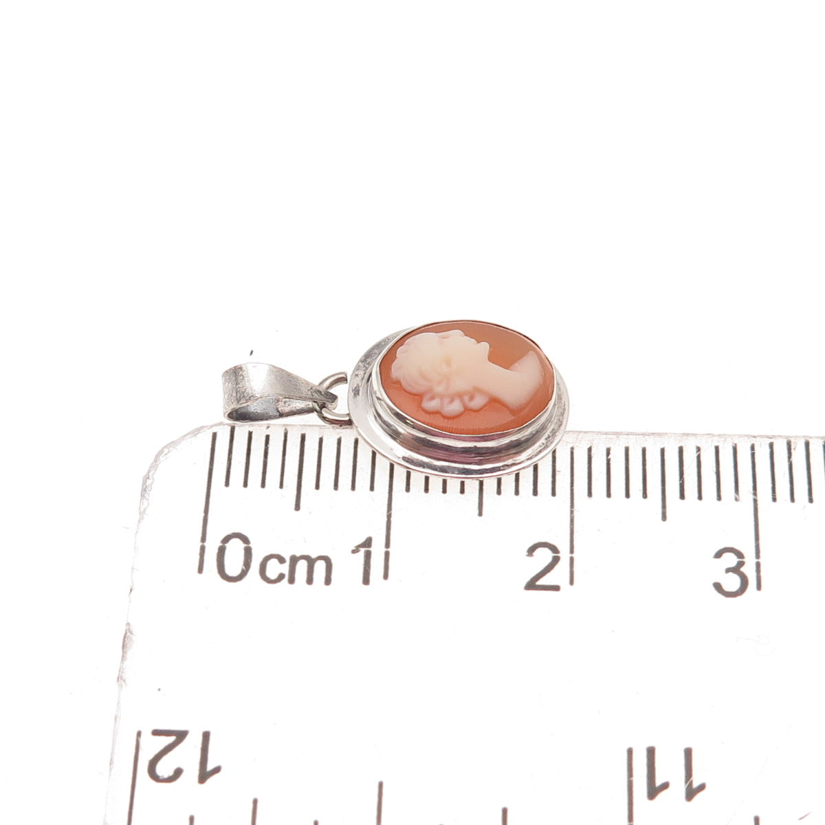 925 Sterling Silver Vintage Real MOP Carved Lady Cameo Oxidized Charm Pendant