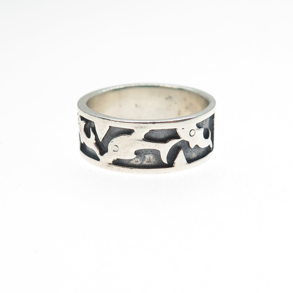 925 Sterling Silver Vintage Dolphin Oxidized Band Ring Size 6