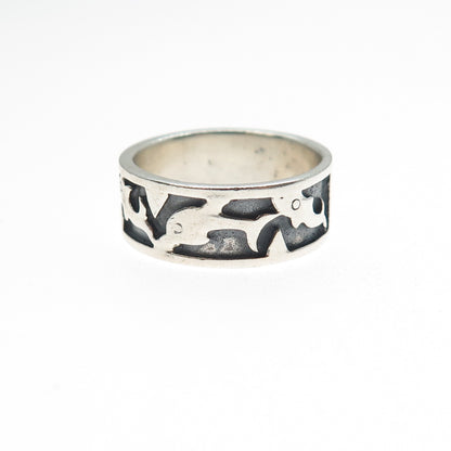 925 Sterling Silver Vintage Dolphin Oxidized Band Ring Size 6