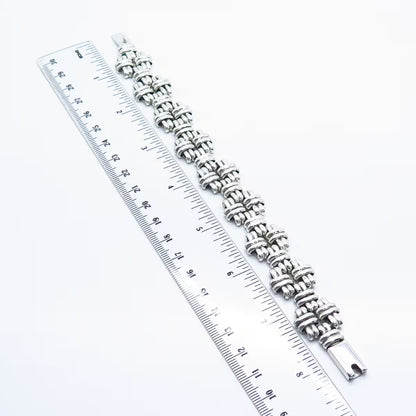 925 Sterling Silver Vintage Ribbed Panel Link Bracelet 7.5"