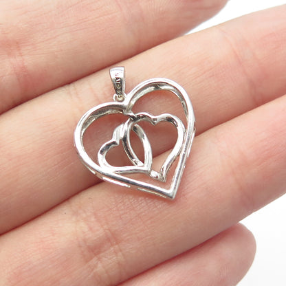 SAI 925 Sterling Silver Real White Diamond Accent Hearts Pendant