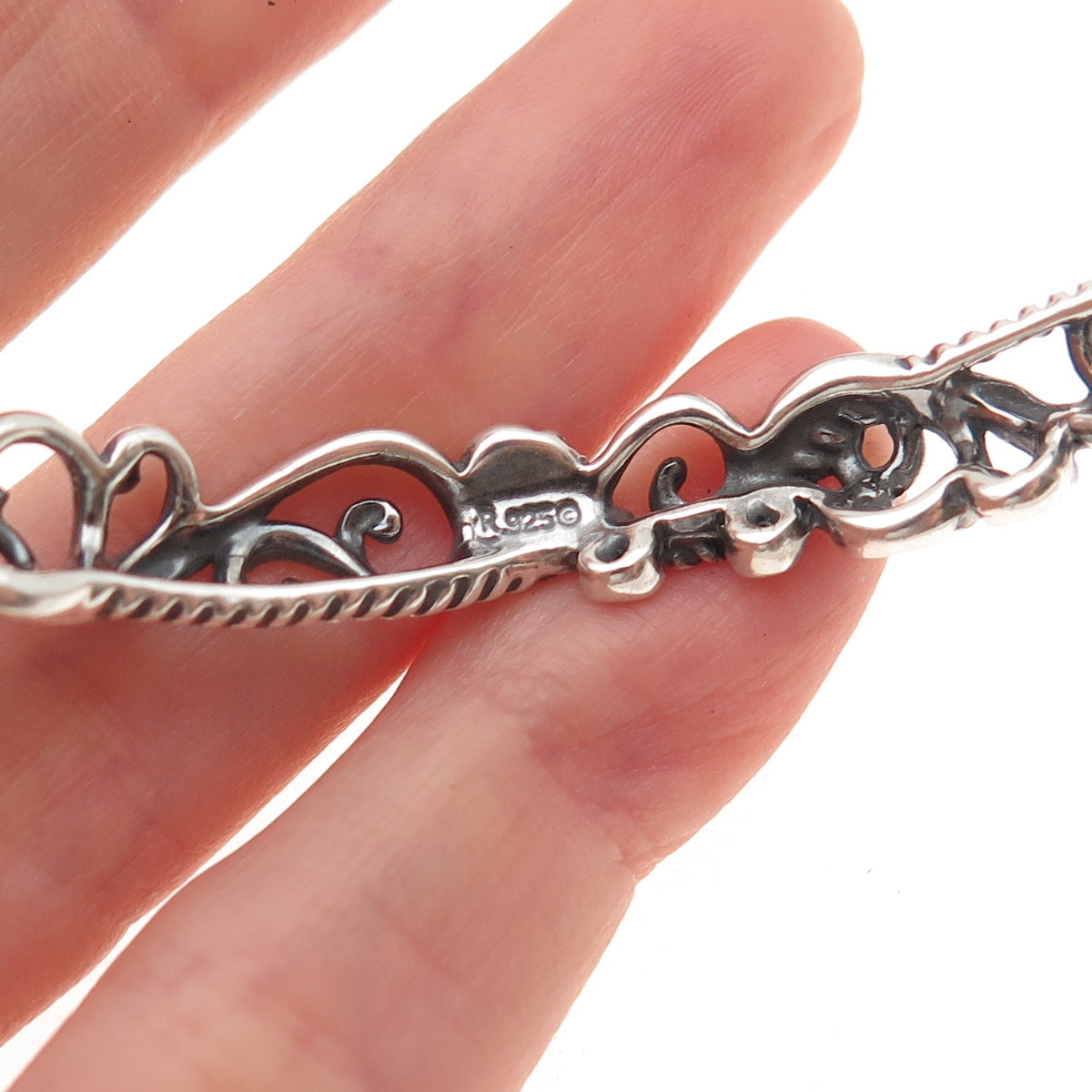 Carolyn Pollack 925 Sterling Silver Vintage Floral Scroll Bangle Bracelet 7.75"