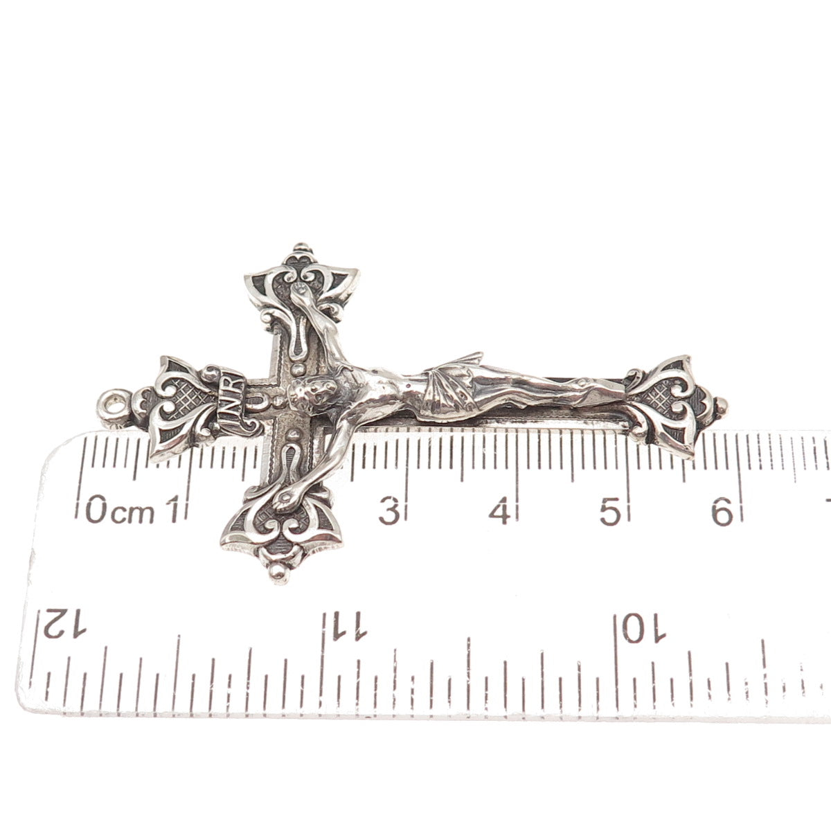 Creed 925 Sterling Silver Antique Art Deco Crucifix Cross Oxidized Pendant