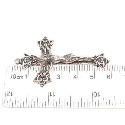 Creed 925 Sterling Silver Antique Art Deco Crucifix Cross Oxidized Pendant